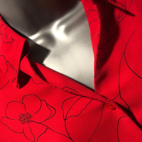 Vintage Liz Baker Red & Black Blouse - Picture 5 of 6